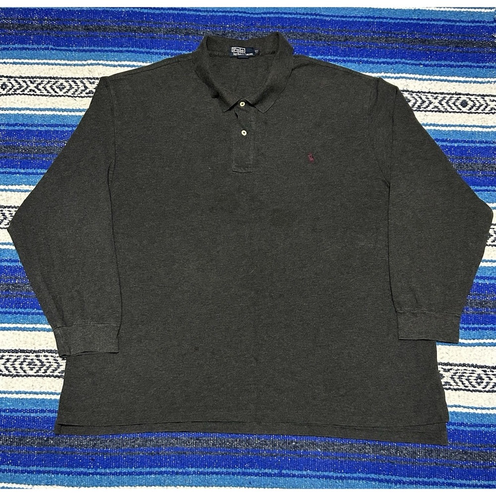 Polo Ralph Lauren Mens 4XL Big Long Sleeve Polo Shirt Charcoal Gray Pony